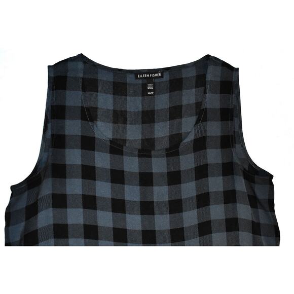 NEW EILEEN FISHER Blue & Black Buffalo Check Silk Scoop Neck Tunic Size XS $238 - Picture 6 of 7